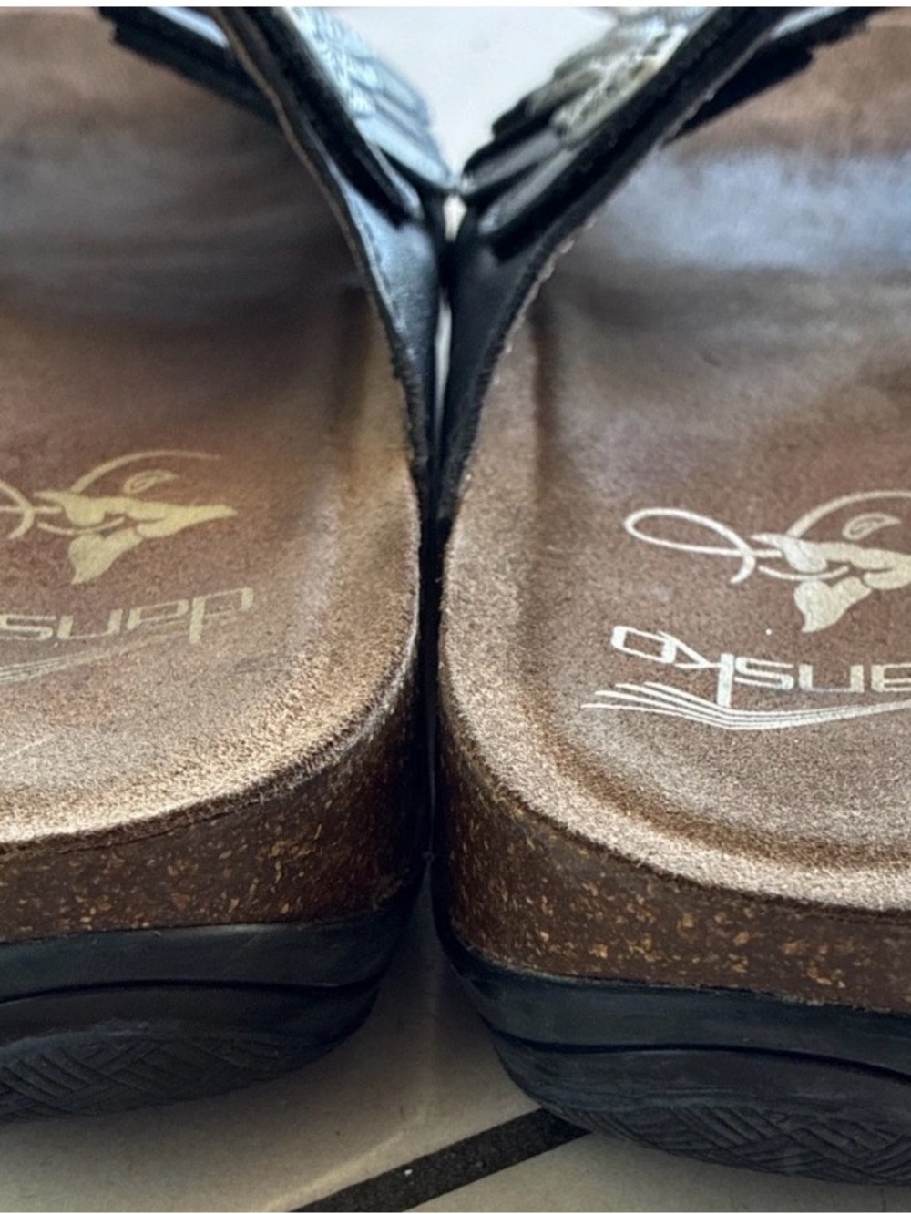 Dansko Janie Sandals Women's EU 38/US 7.5-8 Black Leather Cork Slides Silver EUC - Picture 8 of 9